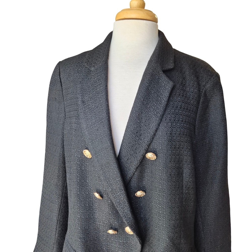 Seraphine The Work Edit Black Tweed Double Breasted Blazer Gold Buttons US 16